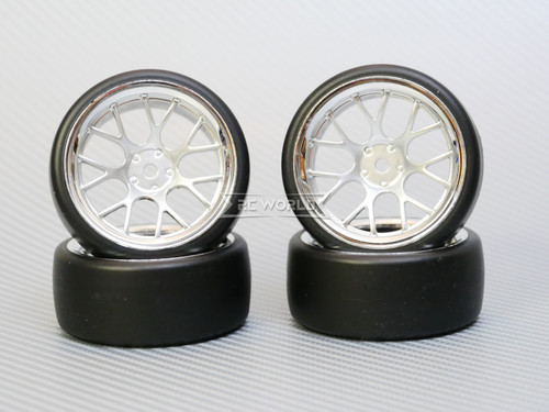 1/10 DRIFT Wheels 6MM Offset SILVER Web W/ Chrome LIP *4pcs*