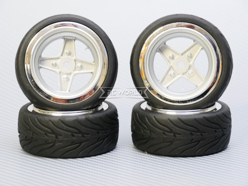 1/10 STREET Wheels Vintage 3MM Offset SILVER Work 4 Star W/ Chrome LIP *4pcs*