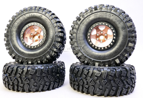 RC Truck Rims 1.9 Metal BEADLOCK 6 STAR Wheels  W/ 120mm PB Tires (4pcs) -BRONZE- Soft