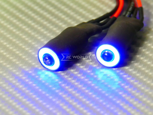 RC LED 10mm HALO LED Headlights - WHITE Center - BLUE HALO - W/ Switch