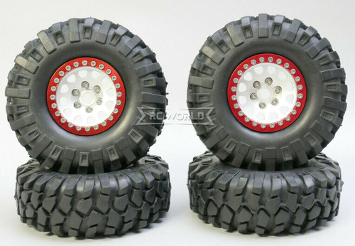 1/10 Metal Truck Wheels 1.9 Beadlock Rims V2  W/ 108mm Tire  SILVER + RED