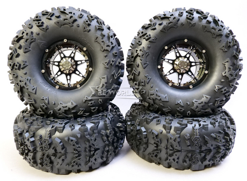 1/10 Truck Wheels 2.2 Aluminum RIMS Beadlock 7 Star RIMS + TIRES 140MM BLACK/BLACK