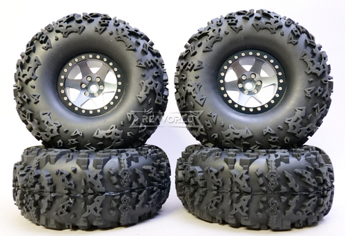 RC Truck Wheels 2.2 METAL Beadlock 6 Star W/ 140MM Tires -GUN METAL- (4PCS)