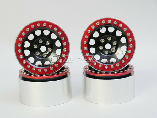 1/10 Truck Wheels 2.2 Metal RIMS V2 Beadlock BLACK/RED Rings