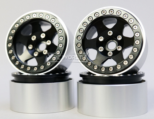 RC Truck Rims 1.9 Metal BEADLOCK 6 STAR Wheels-BLACK- 4pcs