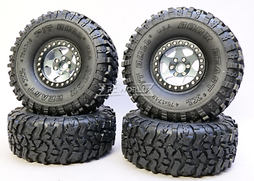 RC Truck Rims 1.9 Metal BEADLOCK 6 STAR Wheels  W/ 120mm PB Tires (4pcs) -GUN METAL- Soft